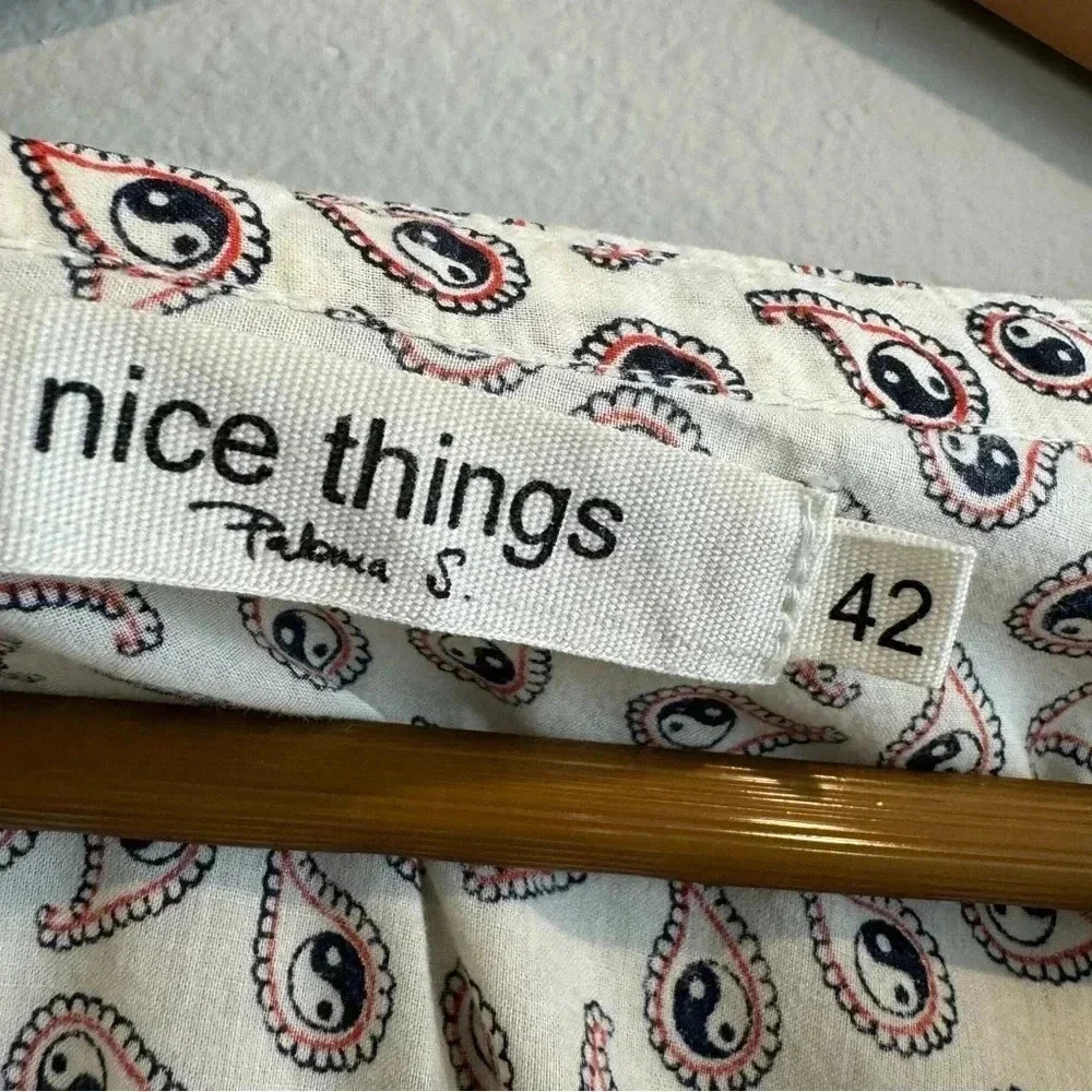 Nice Things Paloma S Button Up Blouse Ying Yang Print Long Sleeve V Neck 42 - Picture 5 of 6